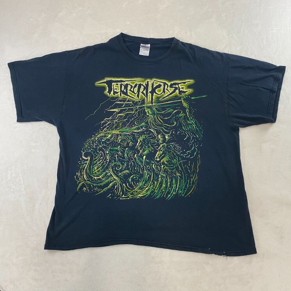 TERROR HORSE T-shirt Gildan Heavy Cotton XL Y2K Grunge Band Graphic Art Tee